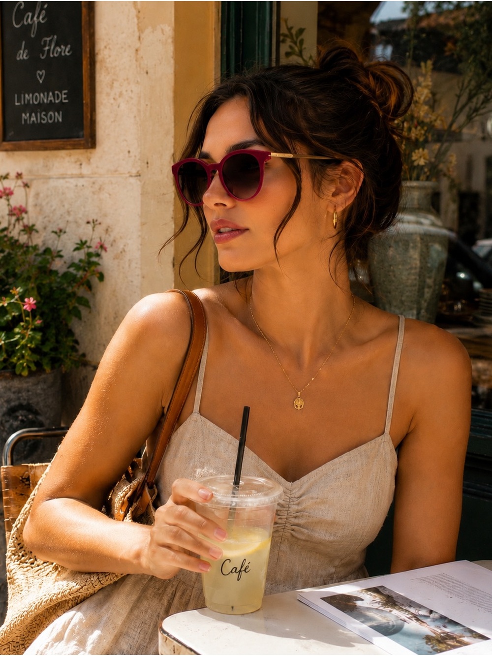 Women’s Pink Gradient Sunglasses with Gold Temples